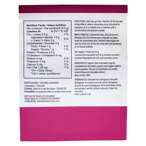 Wild Raspberry THC Organic Dark Chocolate - The Hazy Camper - Chocolate