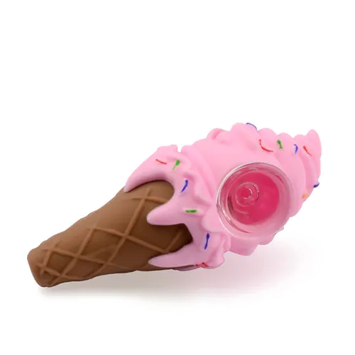 LIT Silicone, 5" Ice Cream Cone Hand Pipe w/ Glass Bowl