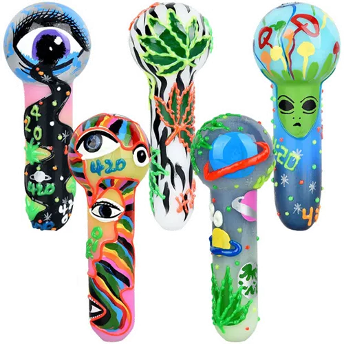 Product image of 5" 420 Painted Glow In The Dark Glass Hand Pipe