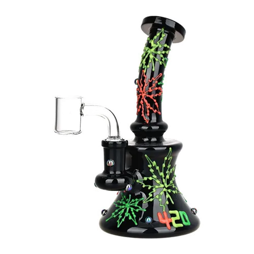 Product image of 14mm 420 Neon Hemp Leaf Glow-in-the-Dark Dab Rig