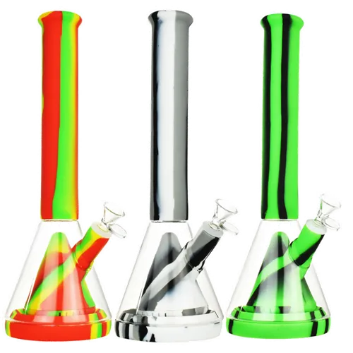 Product image of Striped Silicone & Glass Water Pipe