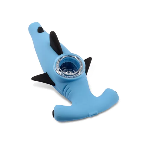 LIT Silicone, 5" Hammerhead Shark Hand Pipe W/Glass Bowl