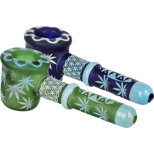 Product image of Flower of Leaf Sandblasted Glass Hand Pipe