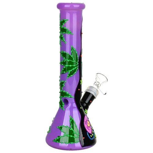 9.5" 420 Beam Me Up Beaker Glow In The Dark Glass Water Pipe