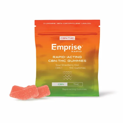 Product image of Sour Strawberry Kiwi 1:1 CBN:THC Gummies - Emprise Rapid - Gummies