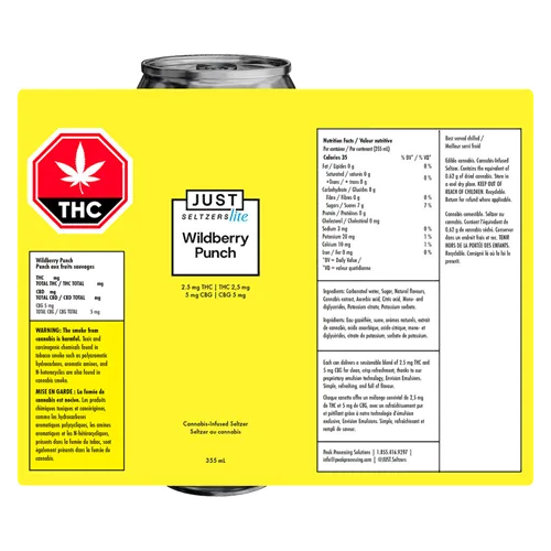 Wildberry Punch 2.5 THC + 5 CBG - JUST Seltzers Lite - THC Drinks