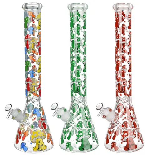 Product image of 18" 14mm Glow Mushroom Beaker Water Pipe