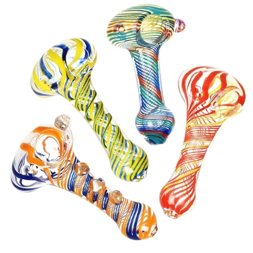 Product image of 3.75" Sada Colour Striped Glass Spoon Pipe