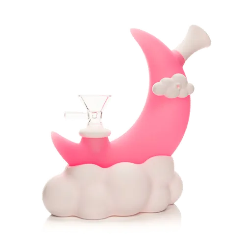 Product image of Lit Silicone, 6.5" Glow-In-The-Dark Moon Water Pipe