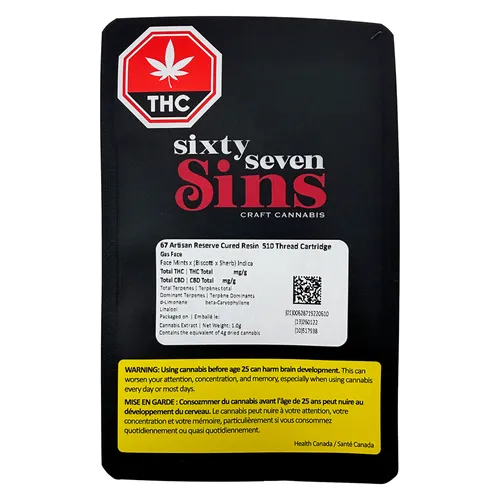 67 Artisan Reserve Cured Resin - Sixty Seven Sins - 510 Cartridges