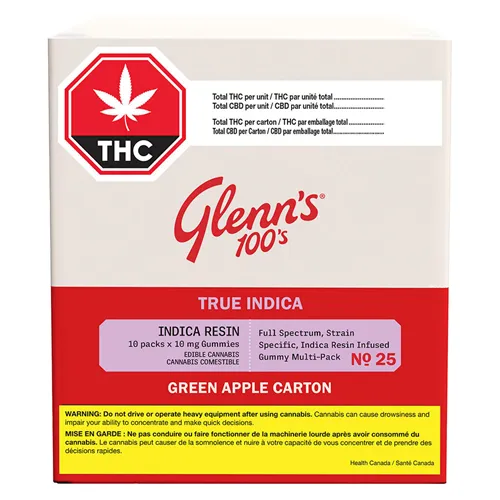 No.25 100's True Indica Resin Green Apple Carton - Glenn's - Gummies