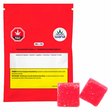 Product image of Wild Raspberry 5:1 CBD/THC Indica Soft Chews - Wana - Gummies