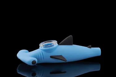 Product image of LIT Silicone, 5" Hammerhead Shark Hand Pipe W/Glass Bowl
