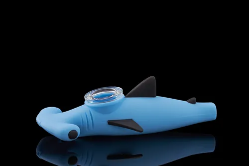 LIT Silicone, 5" Hammerhead Shark Hand Pipe W/Glass Bowl