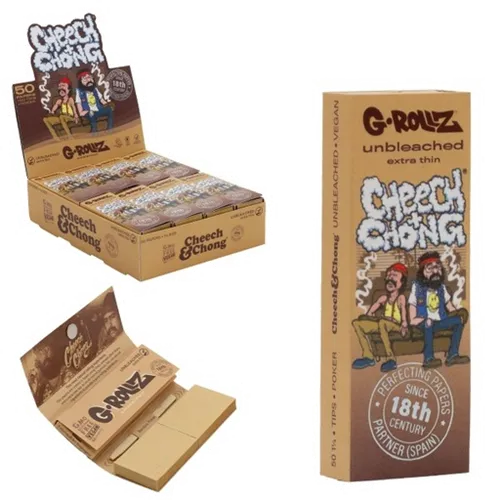 Product image of G-Rollz, Cheech & Chong 'In da Chair' Unbleached Rolling Papers w/ Tips