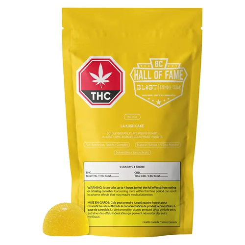Full-Spectrum Sour Pineapple LA Kush Cake Live Rosin - BLAST - Gummies
