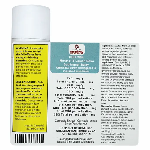CBD:CBG Menthol Lemon Balm Sublingual Spray - Naturally Nutra - Sprays