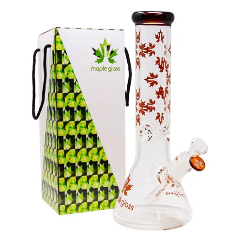 Maple Glass, 12" Autumn Leaves 7mm Beaker
