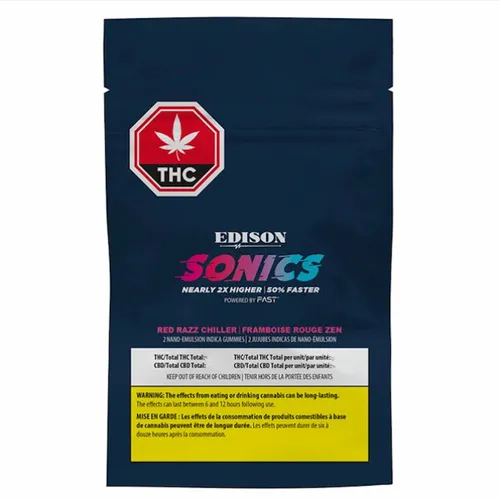 Sonics Red Razz Chiller 1:1 CBD + THC Nano - Edison - Gummies
