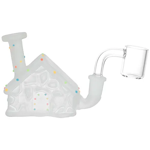 Product image of 3" Frosted Christmas House w/ Glow in Dark Lights Mini Glass Rig
