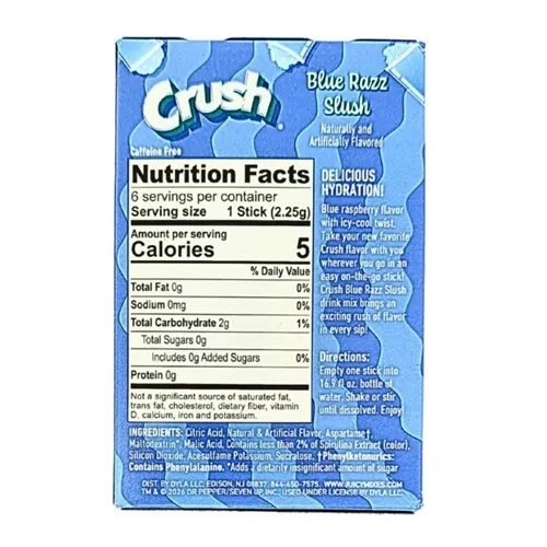 Crush, Zero Sugar Drink Mix to Go, Blue Razz Slush