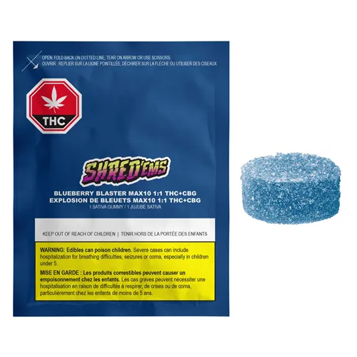 MAX10 Blueberry Blaster THC:CBG - Shred'ems - Gummies