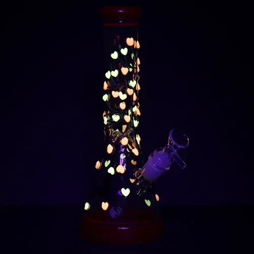 Pulsar, Branching Hearts Glow in Dark Beaker Glass Water Pipe