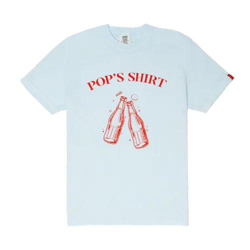 Product image of Pop's Cannabis, Blue T-Shirt w/ Red "Cheers" Logo