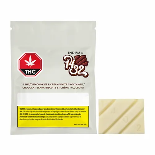 Product image of 1:1 THC/CBD Cookies & Cream White Chocolate - Indiva 1432 - Chocolate