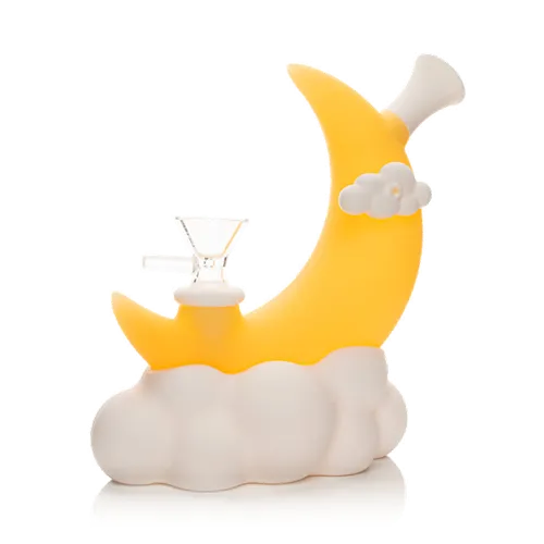 Product image of Lit Silicone, 6.5" Glow-In-The-Dark Moon Water Pipe