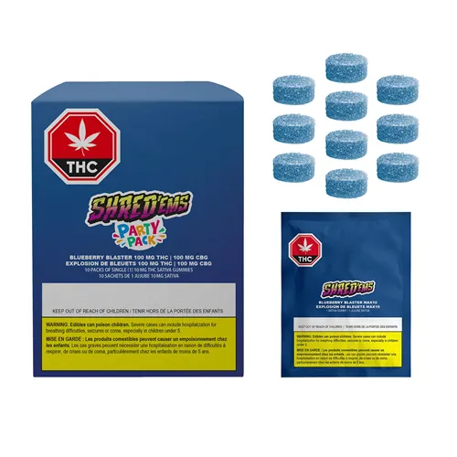 MAX10 Party Pack Blueberry Blaster THC:CBG - Shred'ems - Gummies