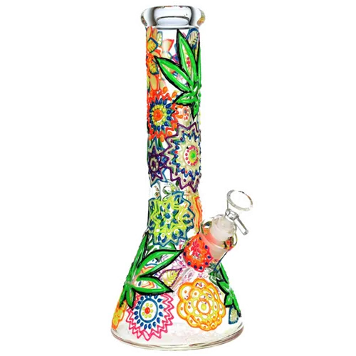 Product image of 12.75" Mandala Hemp Leaf Beaker Water Pipe