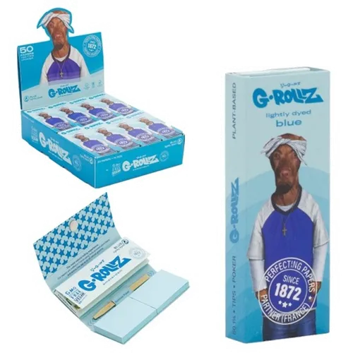 Product image of G-Rollz, Pets Rock Lightly Dyed Blue Rolling Papers w/ Tips