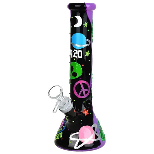 9.5" 420 Beam Me Up Beaker Glow In The Dark Glass Water Pipe