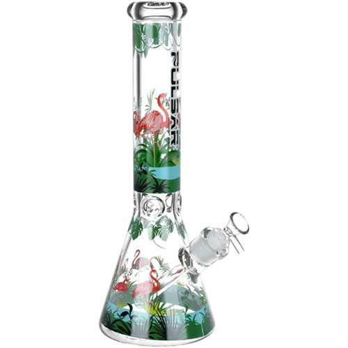 Product image of Pulsar, 14" Chillin' Flamingos Beaker Glass Water Pipe