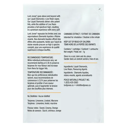 Orange Velvet Liquid Diamonds x Live Resin - Lord Jones - 510 Cartridges