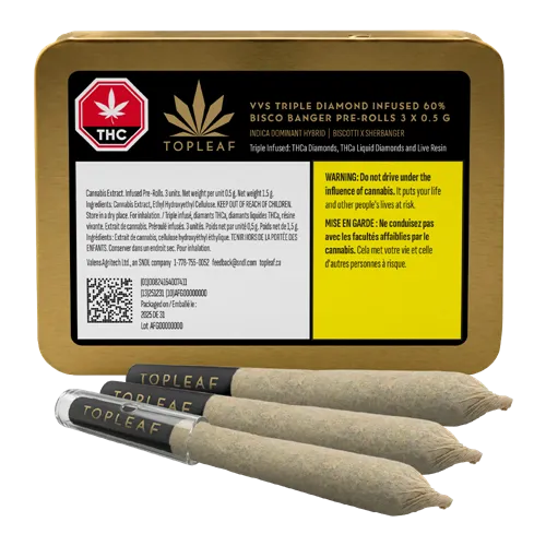 Product image of VVS Triple DMND INF 60% Bisco Banger - Top Leaf - Infused Joints