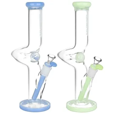 Product image of Pulsar - 12"  Kinked Marble Straight Tube Glass Water Pipe / 14mm F