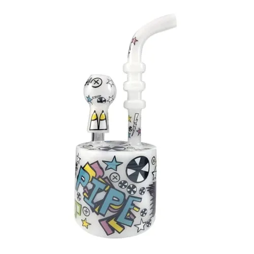 Product image of 7.5" Decal on White Glass Dab Rig