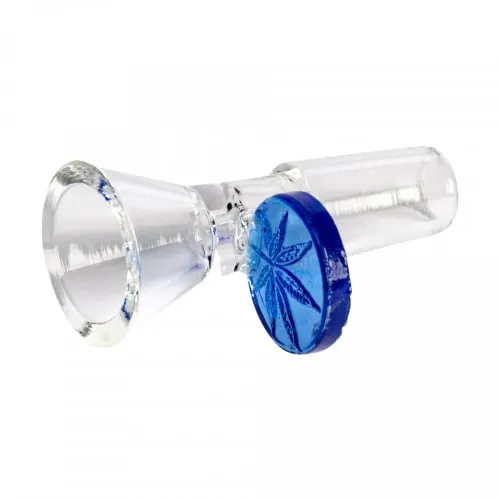 Product image of Red Eye Glass Blue 14mm Glass-on-Glass Cone Pull-out w/ Leaf Stamped Handle