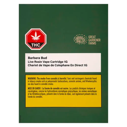 Product image of Great Gardener Farms - Barbara Bud Live Rosin 510 Thread Cartridge