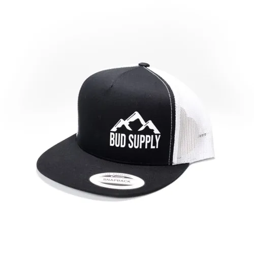 Product image of BUD SUPPLY - Yupoong Flatbill Trucker Cap - Black/White