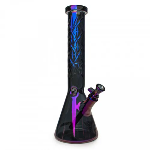 Product image of Bongs - 15" 7mm Thick Metallic Terminator Finish Traditions Series Beaker Tube W/Multi-Pointed Hobstar Details (BLUE)