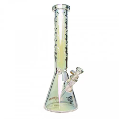 Product image of Bongs - 15" 7mm Thick Metallic Terminator Finish Traditions Series Beaker Tube W/Multi-Pointed Hobstar Details (RAINBOW)