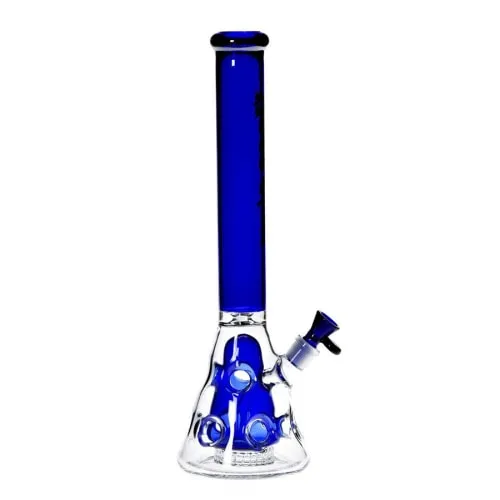 Product image of 18" Double Hole Beaker with Coloured Neck & Perc by Hoss Glass