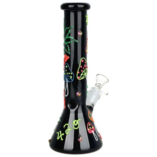 Product image of 420 Leaf & Shroom Glow in the Dark Water Pipe 9.5"
