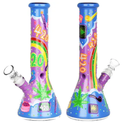 Product image of Beach Vibes 420 Painted Glass Beaker Water Pipe - 10" / 14mm F