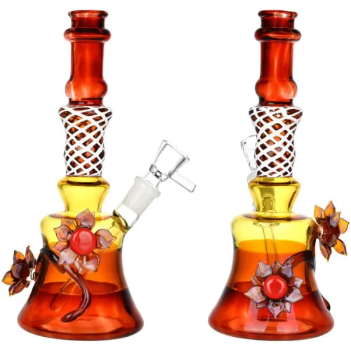Product image of Amber Autumn Flower Water Pipe 8.5"