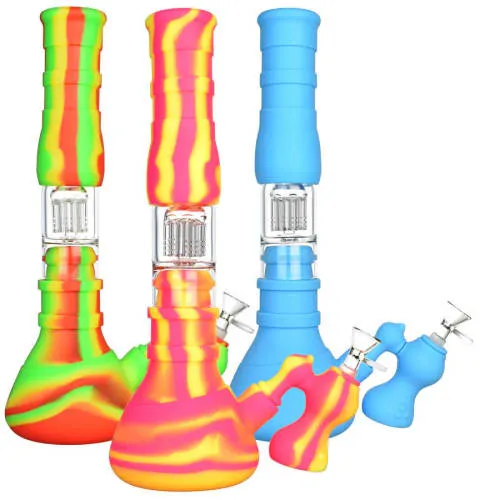 Product image of 3 Stage Silicone Water Pipe w/ Ash Catch 14"