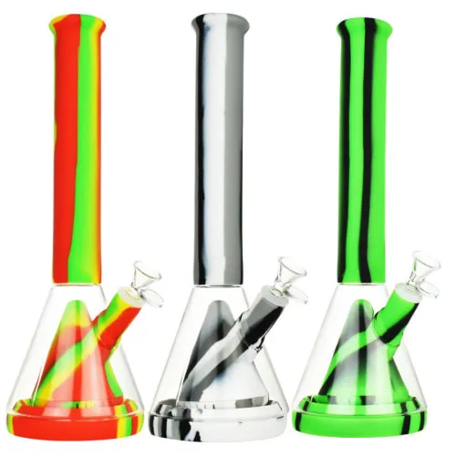 Product image of Striped Silicone & Glass Water Pipe